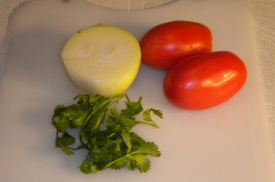 This is a picture of the ingredients that will be used for the recipe to make the Chunky Style Mexican Salsa.